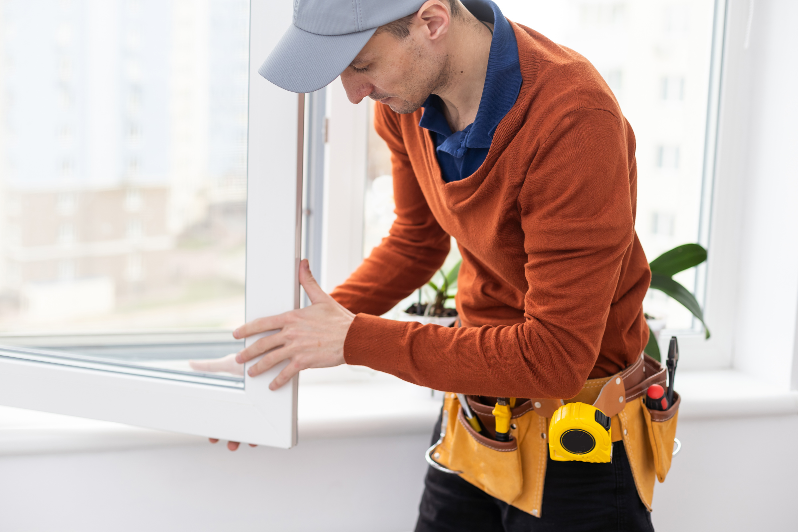 Installateur plaatst nieuw raam en zorgt voor correcte afwerking en aansluiting
